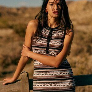 Sezane Leora Dress in Black / Ecru / Havana Camel (NWT), Size M